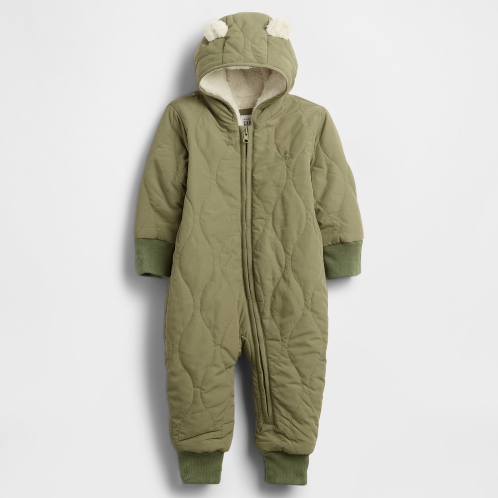 NWT Baby GAP Quilted Snowsuit in Olive Green 0-3m